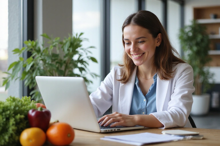 Nutricionista egy pácienssel online konzultáció során